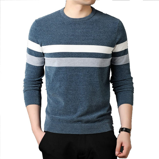 Men's Sweater O-neck Patchwork Long Sleeve Warm Slim.