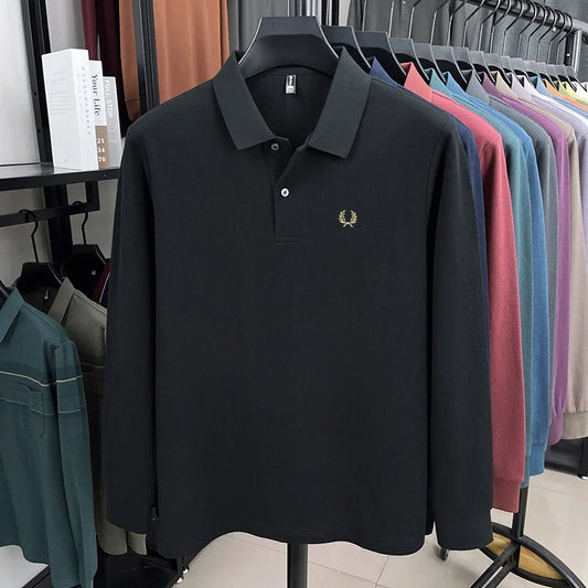 100% pure cotton high-end brand men's long sleeved polo shirt