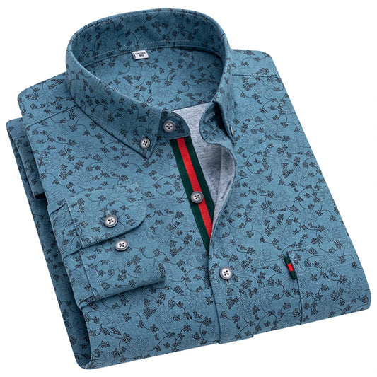 Men's Stylish Floral Style 100% Cotton Long Sleeve Oxford Shirts